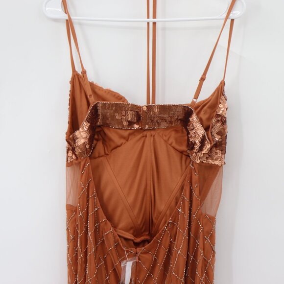 NWT ASOS Bronze Sequin Embellished Butterfly Mesh Fringe Beaded Mini Dress - Picture 11 of 12